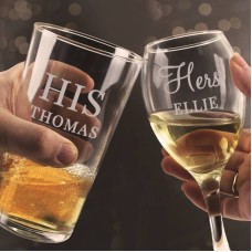 Personalised His & Her Pint and Wine Glass Set