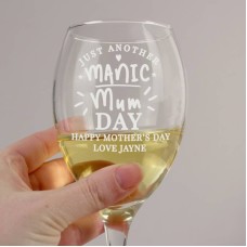 Personalised Manic Mum Day Wine Glass
