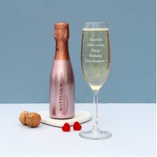 Personalised Flute & Mini Rose Bottega Prosecco Set