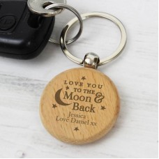 Personalised Moon & Back Wooden Keyring