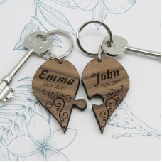 Personalised Couples Romantic Joining Heart Keyrings
