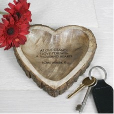 Personalised Rustic Carved Wooden Heart Dish