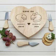 Personalised Game On Couples Heart Cheese Board