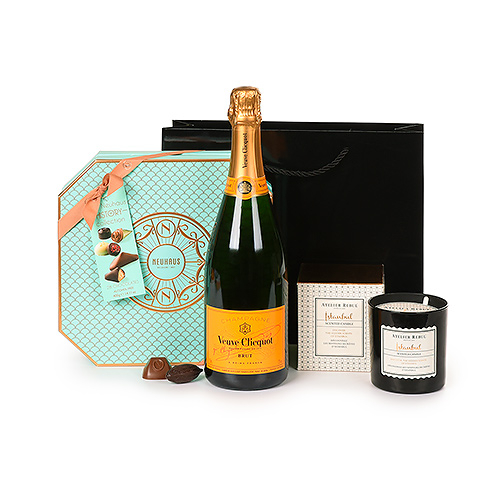 Atelier Rebul Istanbul candle, Veuve Clicquot champagne And Neuhaus