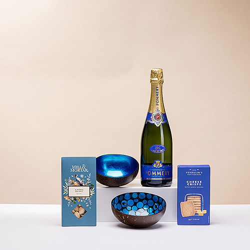Pommery Brut champagne & Apero gift set P'tit Pot Blue Pearl