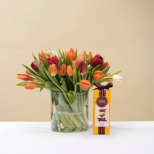 Colorful Tulips with Corne Port-Royal Orangettes