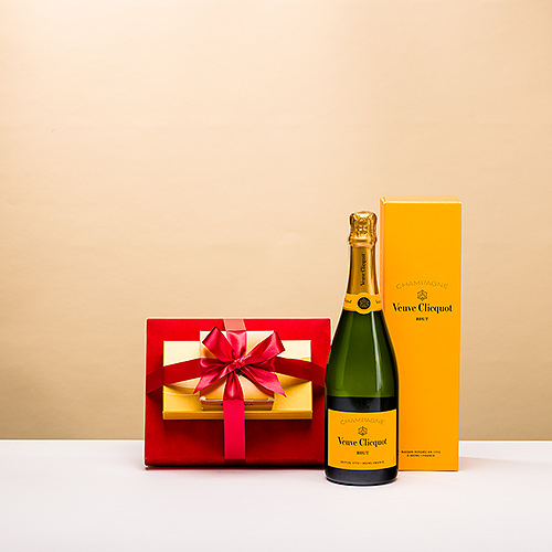 Godiva Red Velvet Gift Tower with Veuve Clicquot