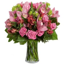 Danae with pink orchids and roses