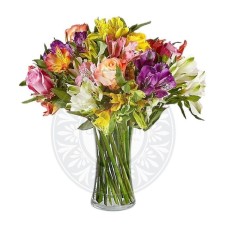 Colorful bouquet of roses and alstroemerias