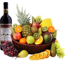 Basket With Exotic Fruits And Red Wine (medium)