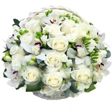 Basket With White Roses And Ochids (large)