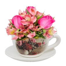 Ceramic mug with roses and alstroemerias