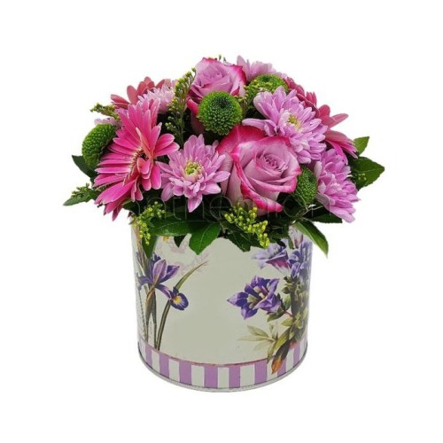Flowers in a metallic pot