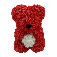 Red rose teddy bear with white heart 25cm