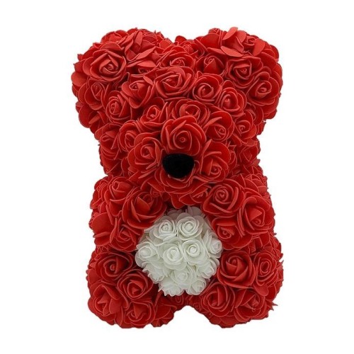 Red rose teddy bear with white heart 25cm