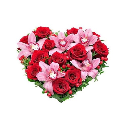 Heart of roses and orchids