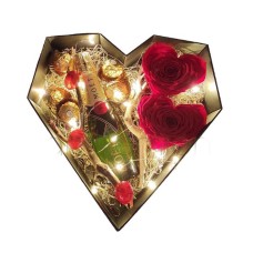 Forever Roses In Heart Box With Moet And Lights (Basic)