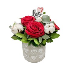 Love Roses in ceramic pot with hearts