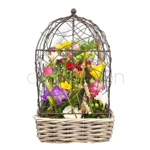 Decorative bird cage with flowers