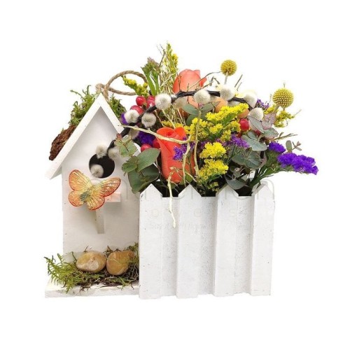 Colourful Flowers In A Wooden House