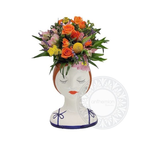 Melina with orange roses