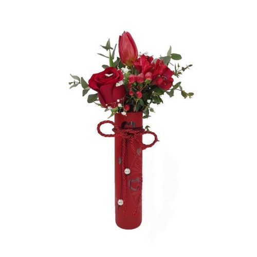 Red love in glass vase