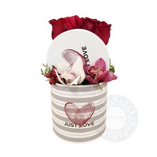Just love gift box with roses and orchids