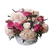 Basket filled with fuchsia and white flowers (Basic)
