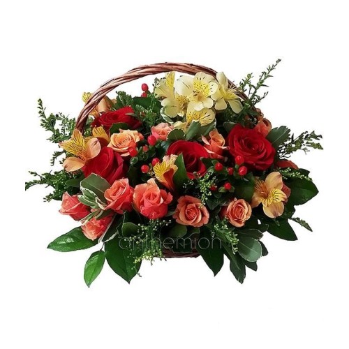 Basket with orange and red flowers (Basic)