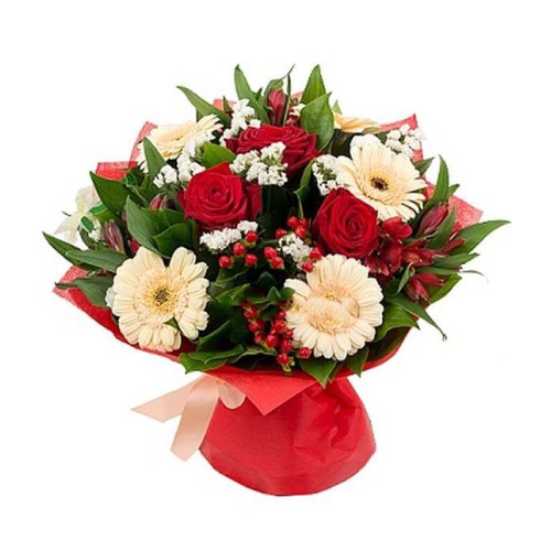 Bouquet with cream|salmon and red flowers (Basic)