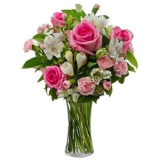Bouquet of roses and alstromerias