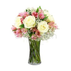 Adele white roses, pink alstroemerias (Basic)