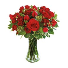 Bouquet with tulips and red roses (Basic)