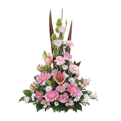 Tall arrangement with white and pink flowers