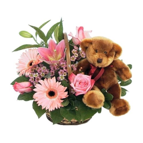 Basket arrangement with teddy bear (Basic)