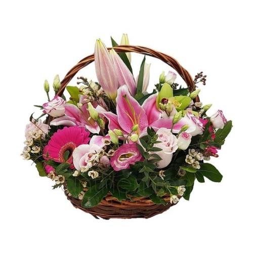 Roses, orchids and lilies in basket (Basic)