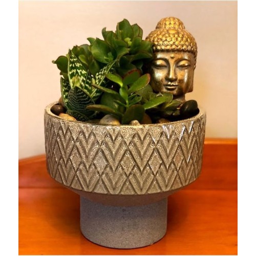 Ceramic pot with Buddha and succulent