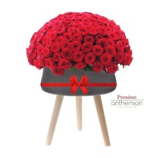 200 roses in a ceramic pot with wooden legs