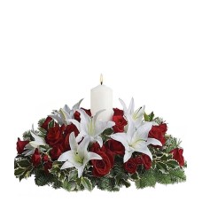 White and red centerpiece with roses and lilies (Basic)