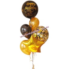 Black + Gold Sparkling Orbz Birthday Balloon Bouquet