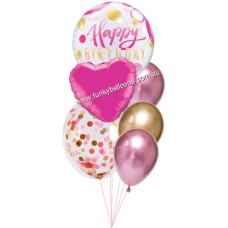 Pink + Gold Happy Birthday Balloon Bouquet