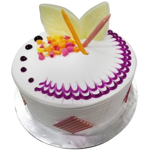 Blueberry Delight with Flower Hand Bouquet (1.0kg cake with 6 stalk (Carnations OR Roses))