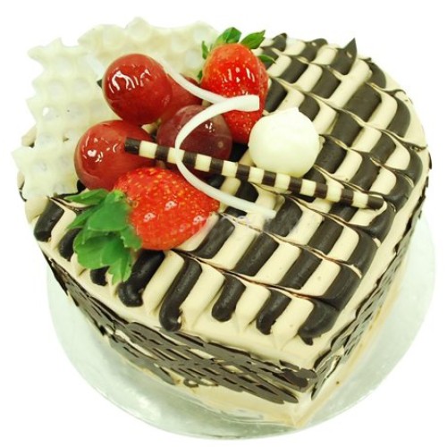 Chocolate Mocha Delight with Flower Hand Bouquet (0.5kg cake with 6 stalk (Carnations OR Roses))