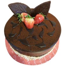 Chocolate Moist Delight with Flower Hand Bouquet (1.0kg cake with 6 stalk (Carnations OR Roses))