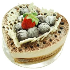 Love Tiramisu Delight with Flower Hand Bouquet (0.5kg cake with 6 stalk (Carnations OR Roses))