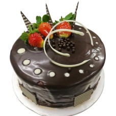 Chocolate Banana Delight with Flower Hand Bouquet (1.0kg cake with 6 stalk (Carnations OR Roses))