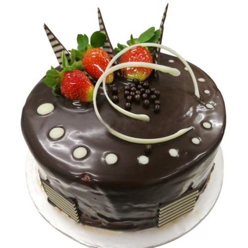 Chocolate Banana Delight with Flower Hand Bouquet (1.0kg cake with 6 stalk (Carnations OR Roses))