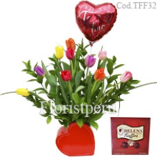 Tulips Heart + balloon + truffles