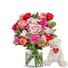 Pink bouquet + teddybear (Small)