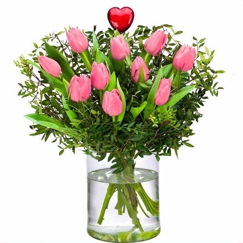 Loving Pink Tulips - with Heart (Small)